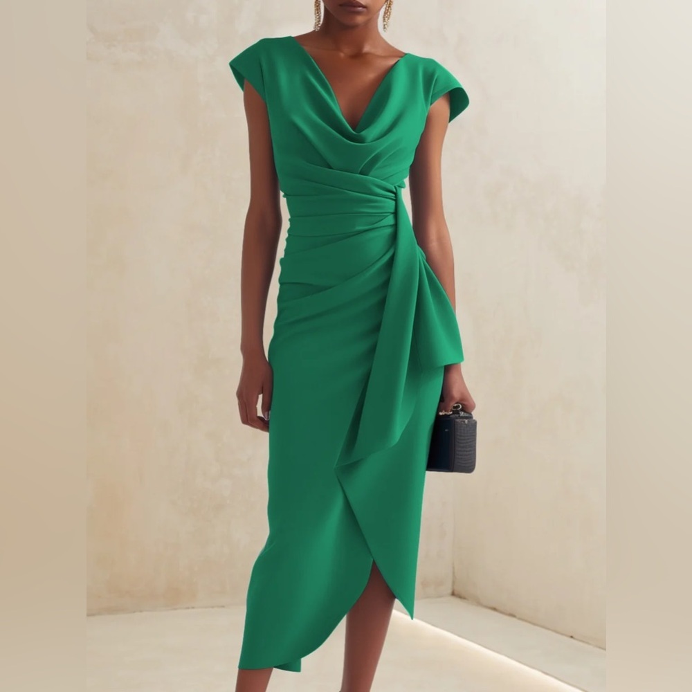 Elegant Asymmetrical Green Dress